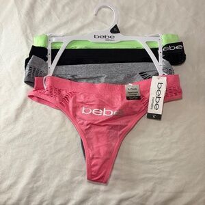 Bebe Intimates Size XL 4 Pack Seamless Thongs Logo NWT Green/Pink/Black/Gray